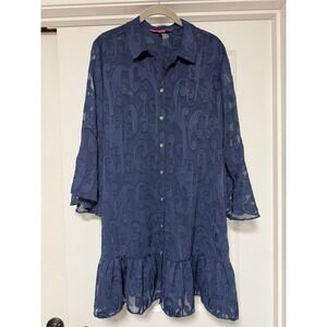 Lilly Pulitzer, Linley Flounce Cover Up/Dress, True Navy Poly Crepe Swirl, Large